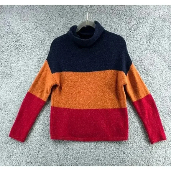 C&C California‎ Women's Large Wool Blend Sweater Color Block Blue Orange Red - Picture 1 of 7